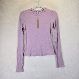 NWT SKIMS Cotton Rib Long Sleeve T Shirt Large Dusk Purple Fitted Layering Boho
